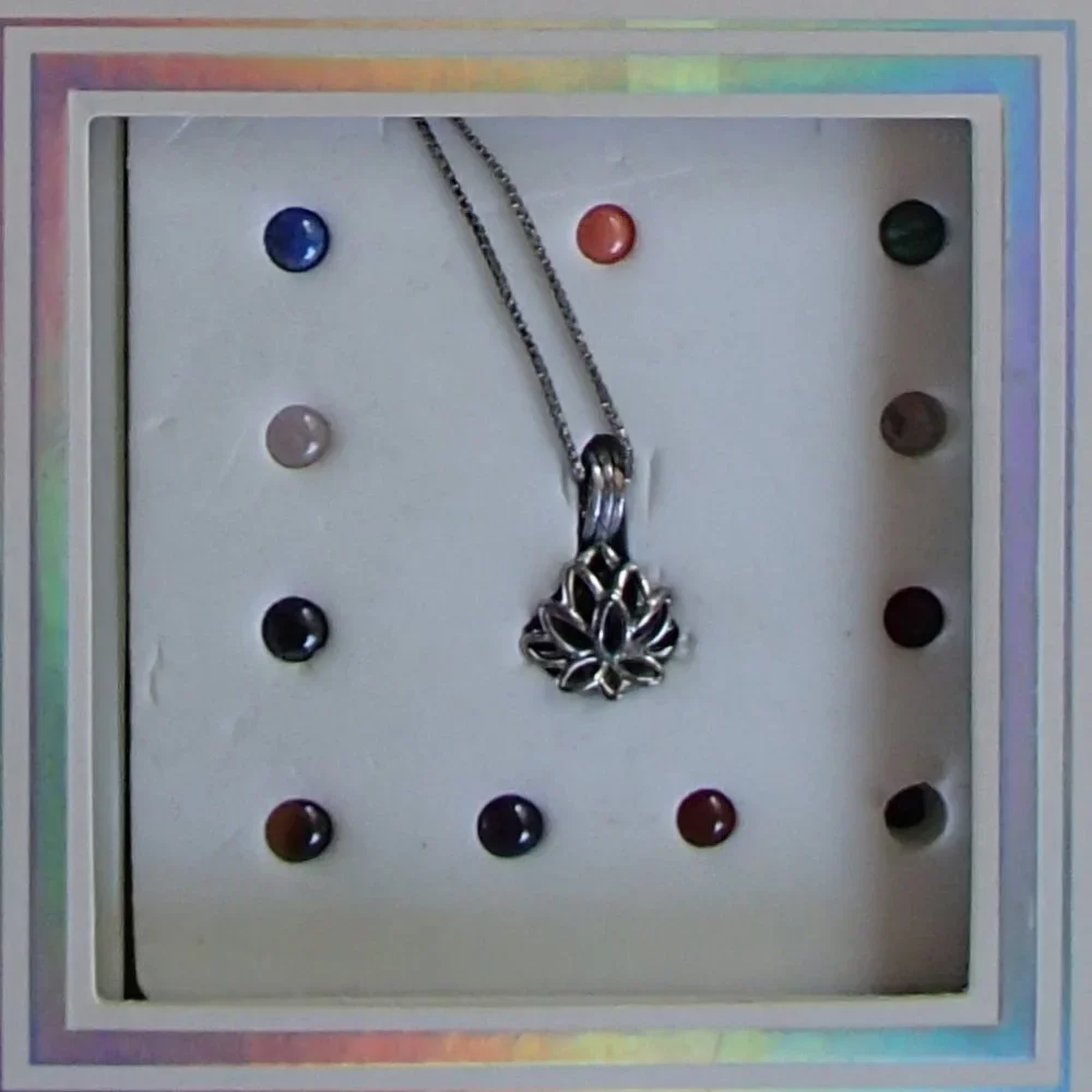 The Giving Gems Lucoral Museum Hawaii Sterling Silver Cage, Chain & 12 Gemstones - Picture 2 of 16